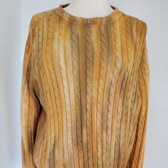 Cotton Cardigan Sweater tie dyed camo gold brown beige yellow green gray tan Med